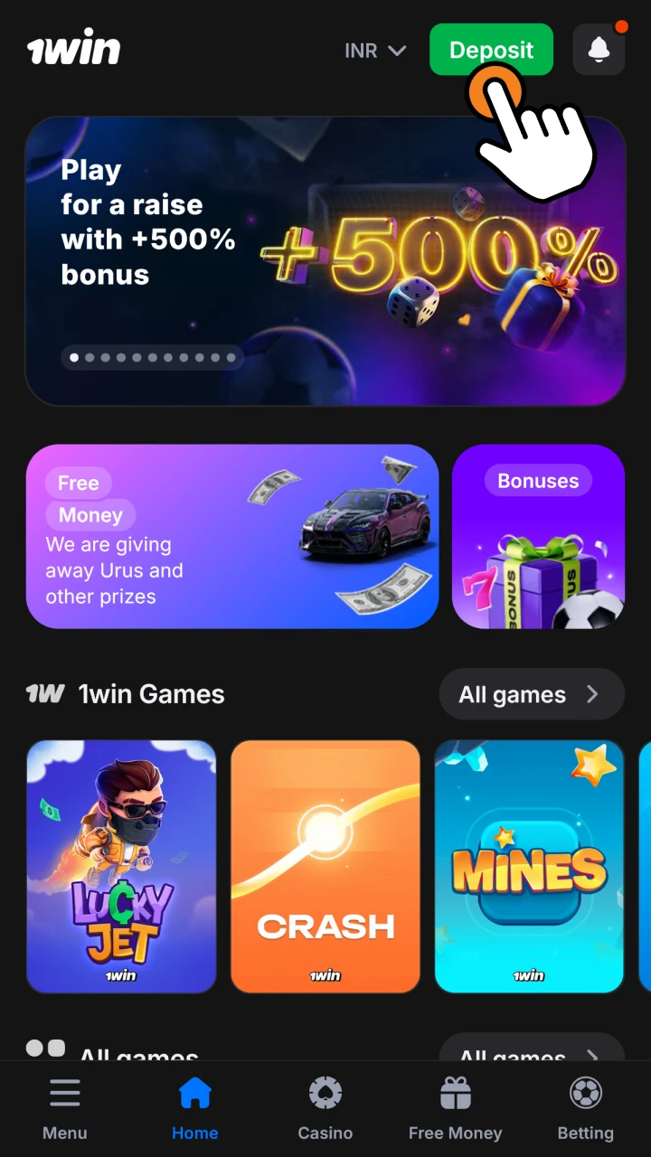 Top up your 1win account to start betting.