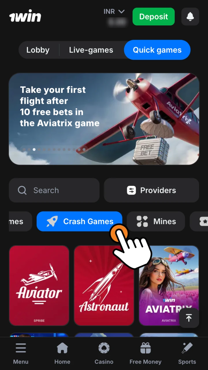 Go to 1win casino section and find JetX game.