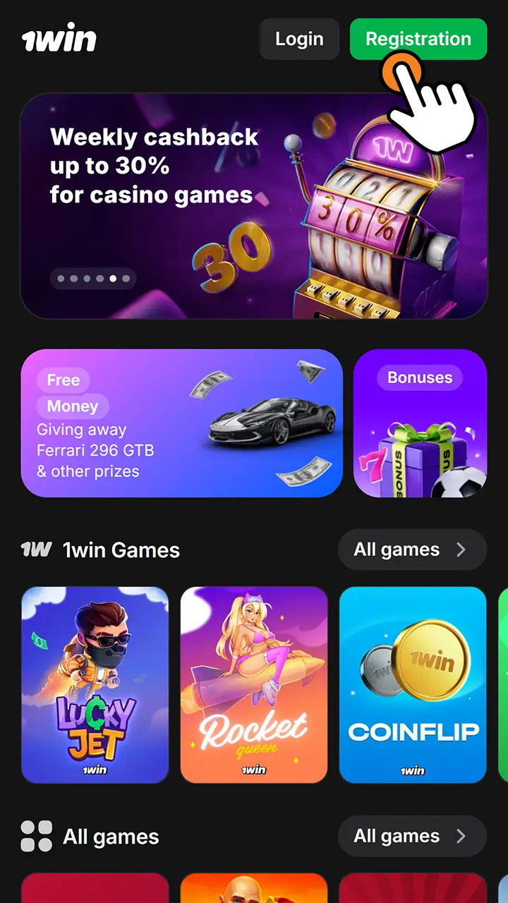 Register to receive special rewards on the official 1win website.