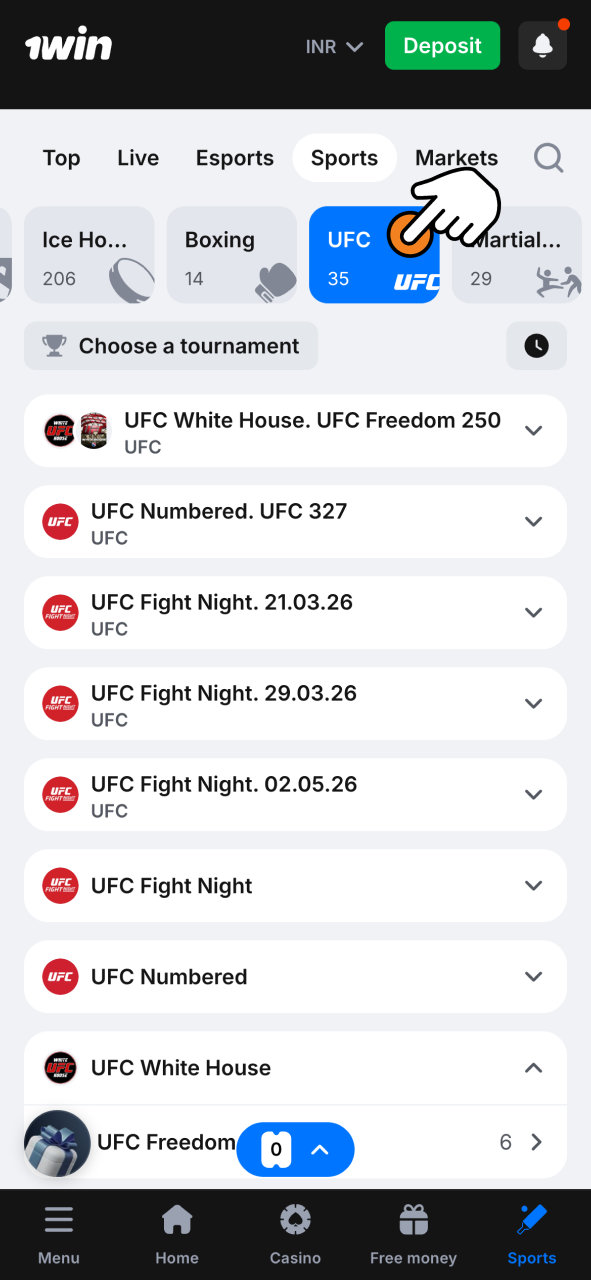 Start with 1Win and navigate to UFC easily with quick access and a simple interface.